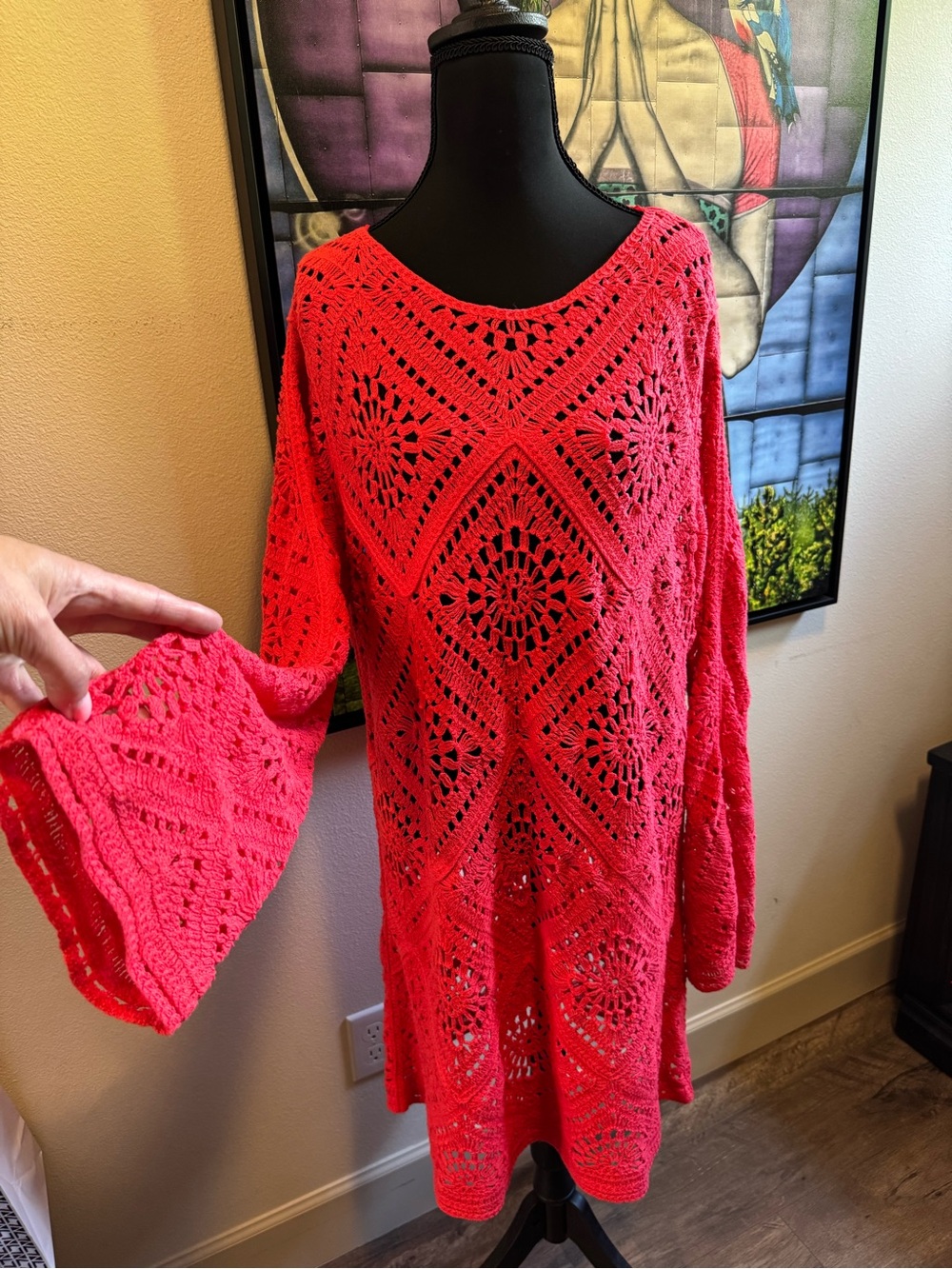 Crochet coverup in Bright Coral